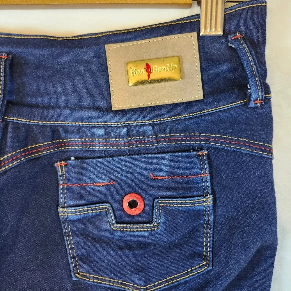 Bon Bon Up Womens High Rise Skinny Jeans Dark Wash Red Button Accents Indigo - Picture 9 of 14